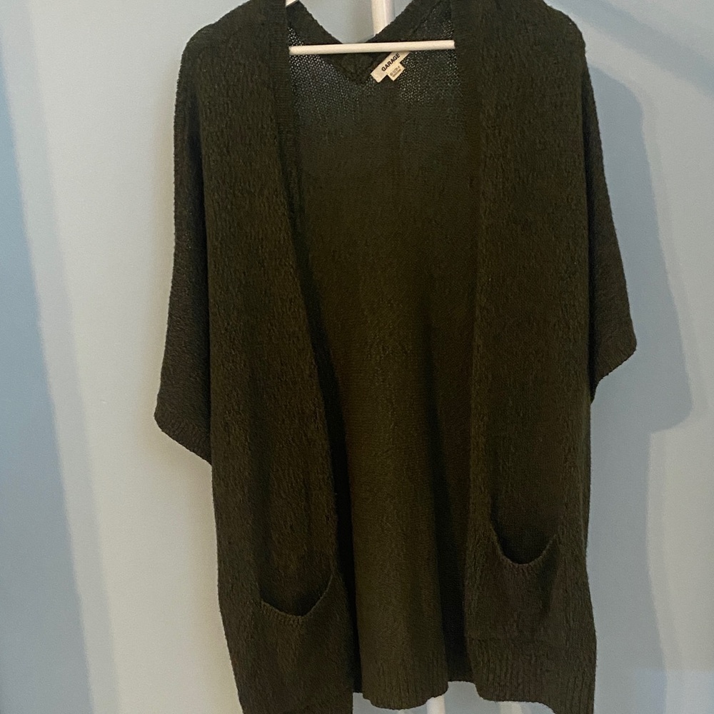 Garage Dark Olive Green Open-Front Sleeveless Cardigan
